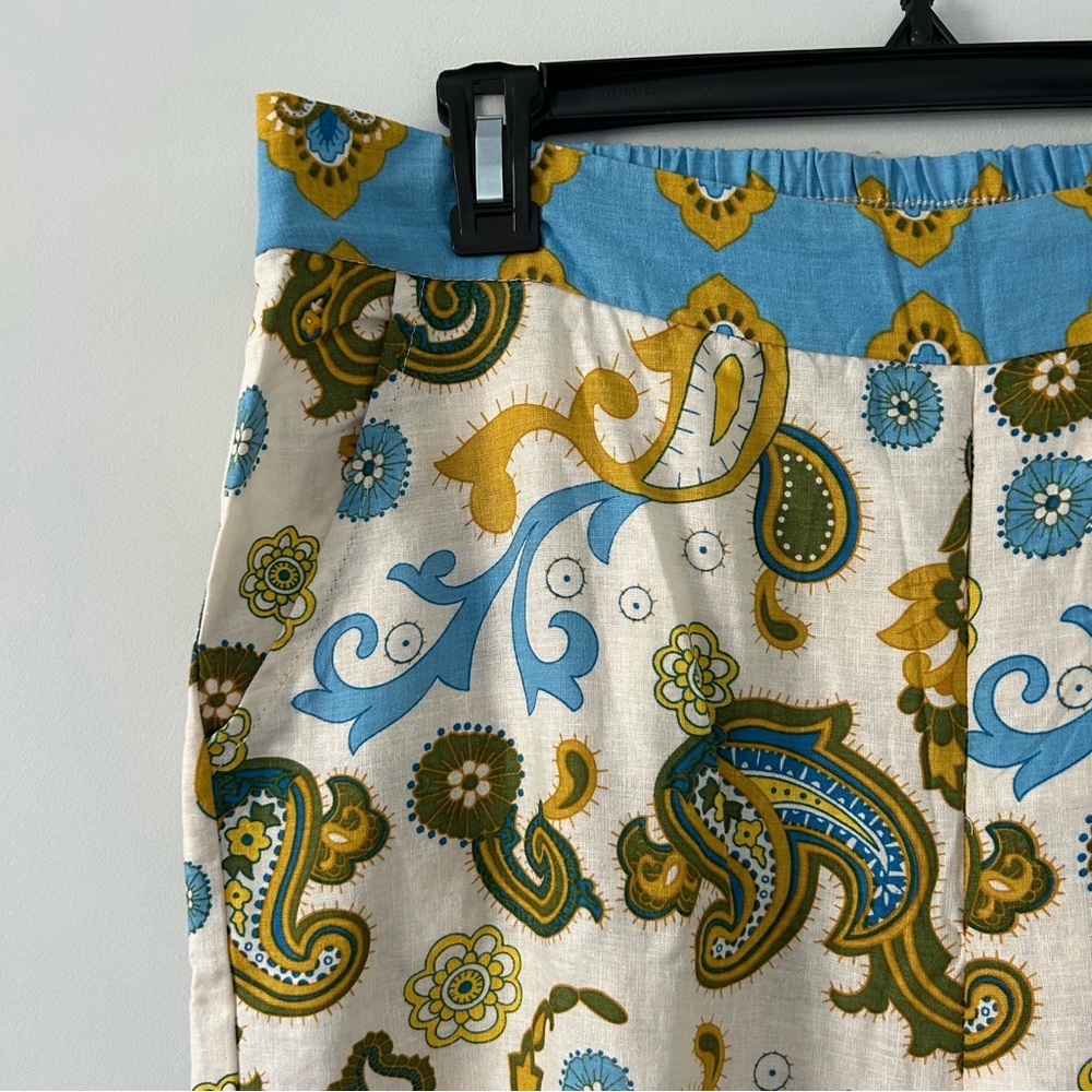 Haute Hippie High Rise Wide Leg Palazzo Boho Linen Blue Cream Pants NWOT L - Picture 3 of 9